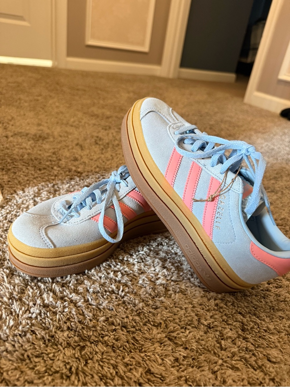 adidas Pastel Blue & Pink Platform Suede Sneakers NWOT